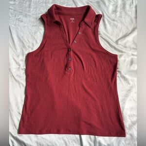 a.n.a Red Button Up Collared Tank Womens Size XL